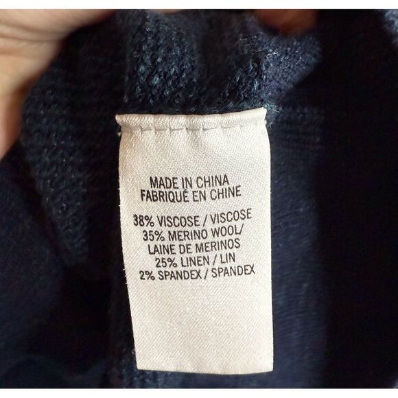 Theory Mens Wool Linen Blend Navy Textured Sweater Size XL Outdoor Preppy - Picture 3 of 5